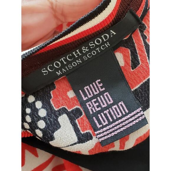 Scotch and Soda Knee Length Dress Womens Multi Geo Print Viscose Split V Neck - Picture 2 of 12